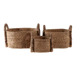 S/3 15/20/24\" Oval Waterhyacinth Baskets, Natural