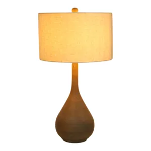 18" Wooden Table Lamp With Cotton Shade