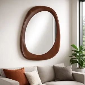 36x25" Organic Shaped Wood Mirror, Natural