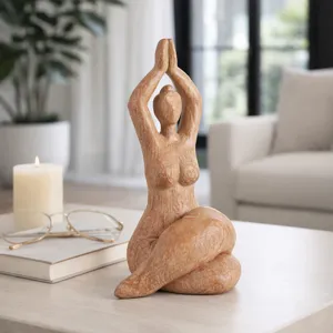 Ec Resin 11" Namaste Female Yoga Figurine, Brown