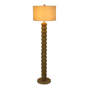 62" Wooden Floor Lamp W/ Cotton Linen Beige Shade