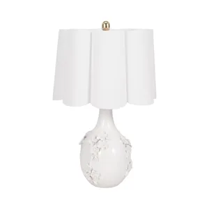 25" Floral Applique Table Lamp, Cream