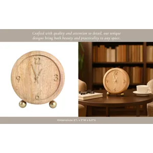 7x6\" Round Footed Clock With Brass Details, Natura
