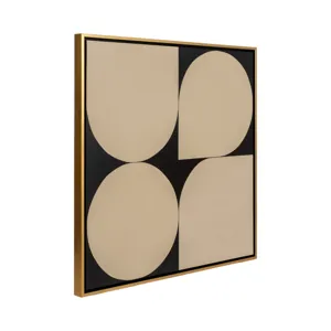 S/2 95x47 Hand Painted Modern Geos, Tan/black