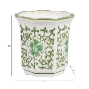 4\", 6oz Fluted Chinoiserie Candle, Green/white