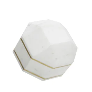 Marble 6" Octagon Orb W/ Inlay, White