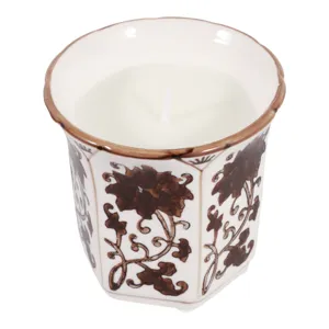 4\", 6oz Fluted Chinoiserie Candle, Brown/white