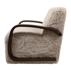 32x31" Faux Fur Accent Chair, Ivory/brown