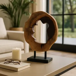 19x14" Open Wood Disc On Stand, Brown/black