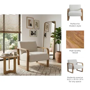 34x31" Open Arm Accent Chair, Ivory/brown