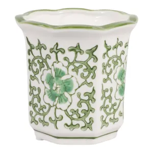 4", 6oz Fluted Chinoiserie Candle, Green/white