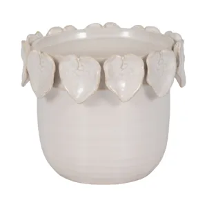 6\" Leaf Applique Planter, Cream