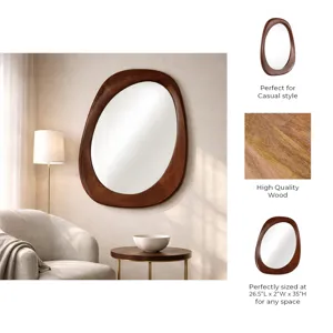 36x25" Organic Shaped Wood Mirror, Natural