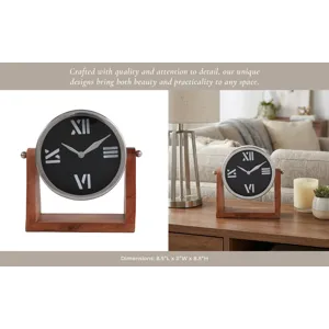 9x8\" Clock On Wood Base, Natural/silver