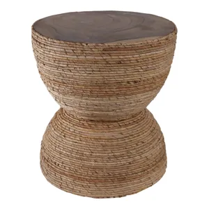 18\" Teakwood Accent Table W/woven Banana Leaf, Nat