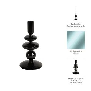 7\" Vintage Glass Taper Candle Holder, Black
