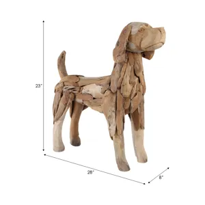 28\" Teak Wood Dog Statue, Natural