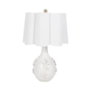 25\" Floral Applique Table Lamp, Cream