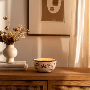 6\" 10 Oz Coffee Hand Painted Candle, Brown/ White