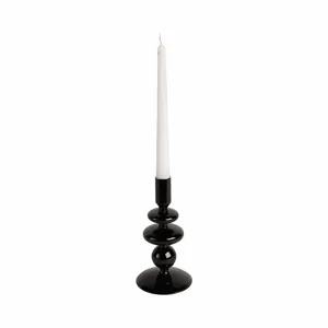 7\" Vintage Glass Taper Candle Holder, Black