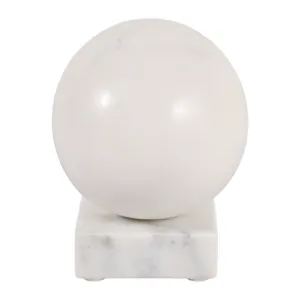 5x4\" Round Marble Clock On Base, White/silver