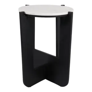 19x16\" Criss-cross Marble Top Accent Table,wht/blk