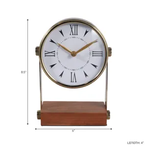 9x7\" Round Clock On Wood Base, Multi