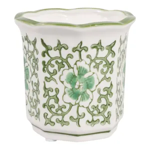 4\", 6oz Fluted Chinoiserie Candle, Green/white