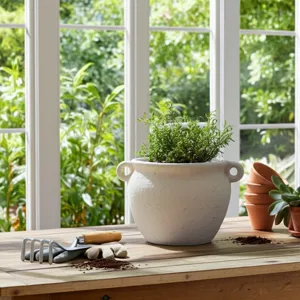 10\" Textured Stoneware Jug Planter, White