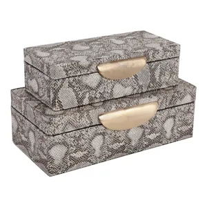 S/2 10/12" Shimmer Snakeskin Boxes W/ Hardware, Go