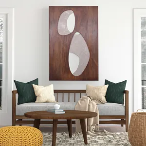 36x26\" Wood&fabric Mix-media Modern Wall Art,brwn