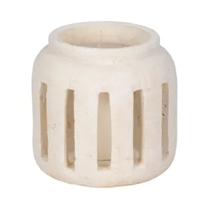 8\" Round Lantern Hurricane With Open Slats, White