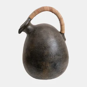 Terracotta, 16" Rustic Jug W/ Woven Handle, Multi