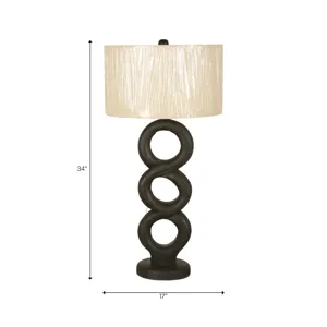 33" Wooden Table Lamp W/cotton Linen Beige Shade