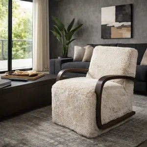 32x31" Faux Fur Accent Chair, Ivory/brown