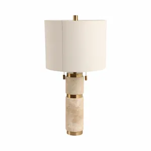 26x13\" Travertine Lamp With 2 Pulls, Tan