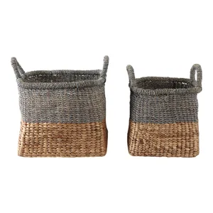 S/2 13/17" Tapered Square Woven Baskets, Natural