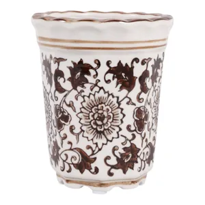 4", 7oz Fluted Chinoiserie Candle, Brown/white