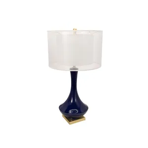 Ceramic 32" Bottle Table Lamp w/ Double Shade, Navy