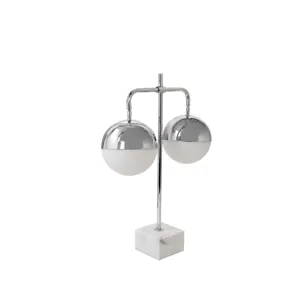 Metal 25" Double Orb Table Lamp On Marble Base, Si