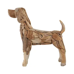 28\" Teak Wood Dog Statue, Natural
