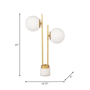 Glass/brass 23\" Double Diffuser Table Lamp, Gold
