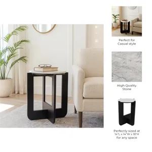 19x16\" Criss-cross Marble Top Accent Table,wht/blk