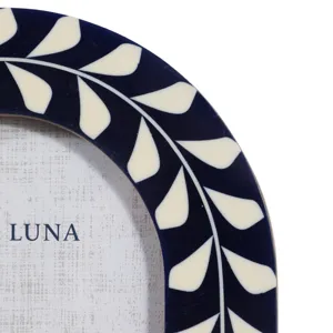 5x7 Vine Inlay Oval Photo Frame, Navy/ivory