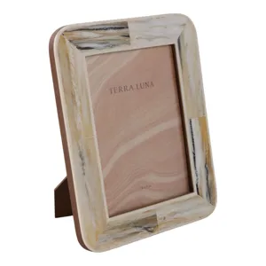 5x7\" Marbled Resin Photo Frame, Ivory/ Brown