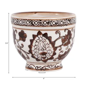 4\", 6oz Bowl Chinoiserie Candle, Brown/white