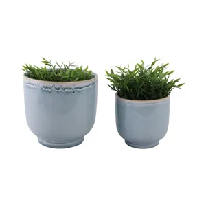S/2 6/8\" Reactive Glazed Planters, Blue