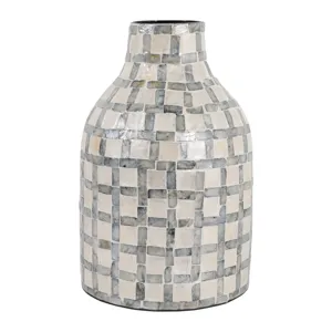 12x8\" Capiz Plaid Vase, Ivory Multi