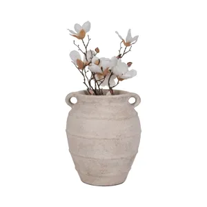 Terracotta, 16\" Mini Handle Jug Vase, Ivory