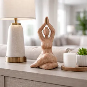 Ec Resin 11" Namaste Female Yoga Figurine, Brown